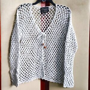 Pure Handknit Crochet Cardigan L/XL